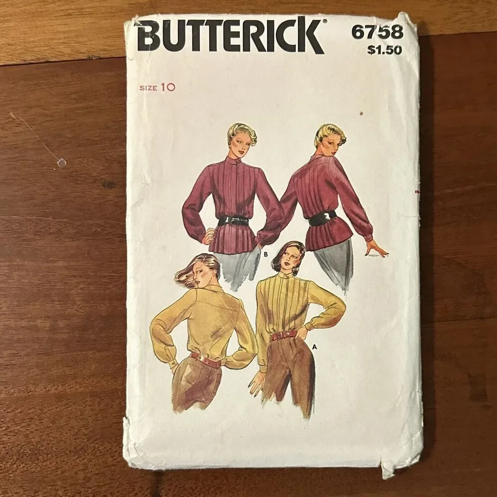 UNCUT Butterick 6758 Womens 10 Loose Fitting Blouse Back Tucks Sew Pattern